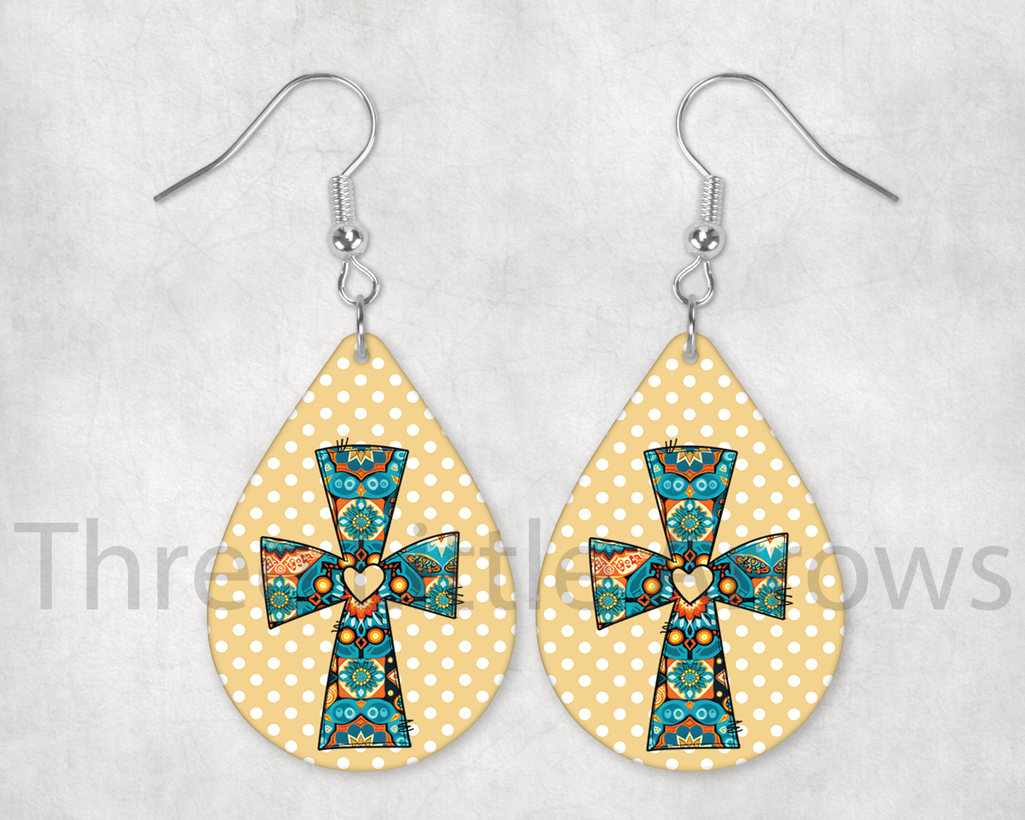 Boho Cross Heart Teardrop Earrings