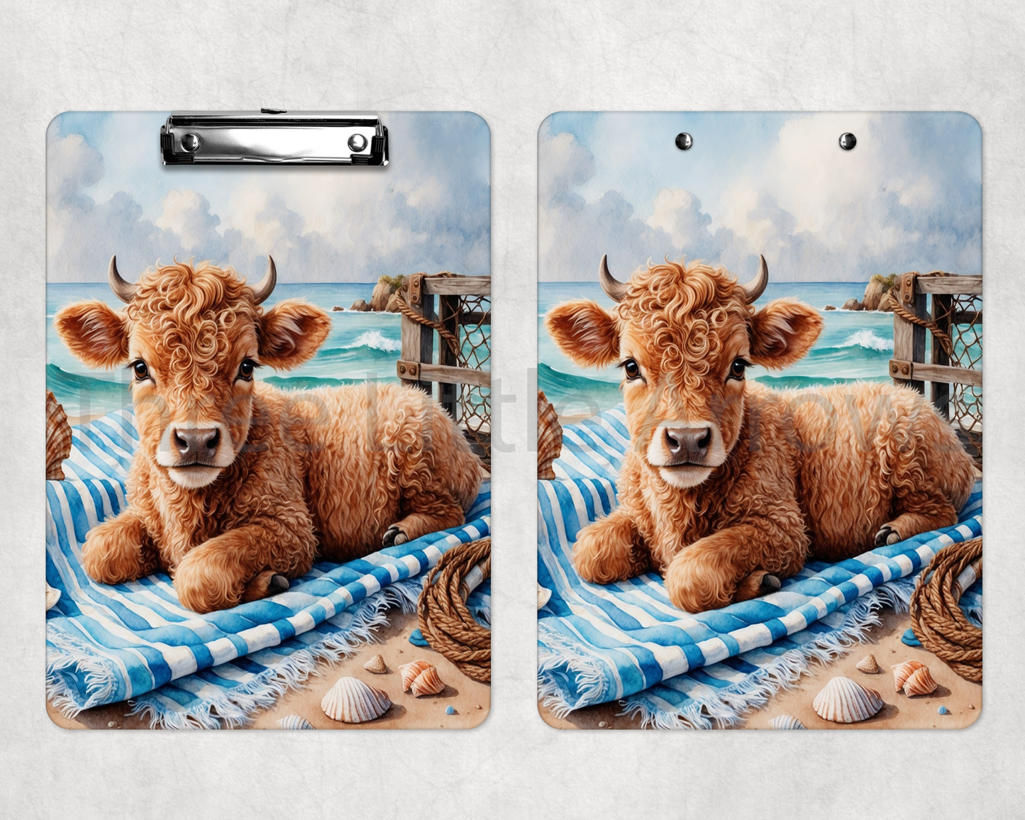Coastal Highland Cow Clipboard – Beachy Farmhouse Charm Design