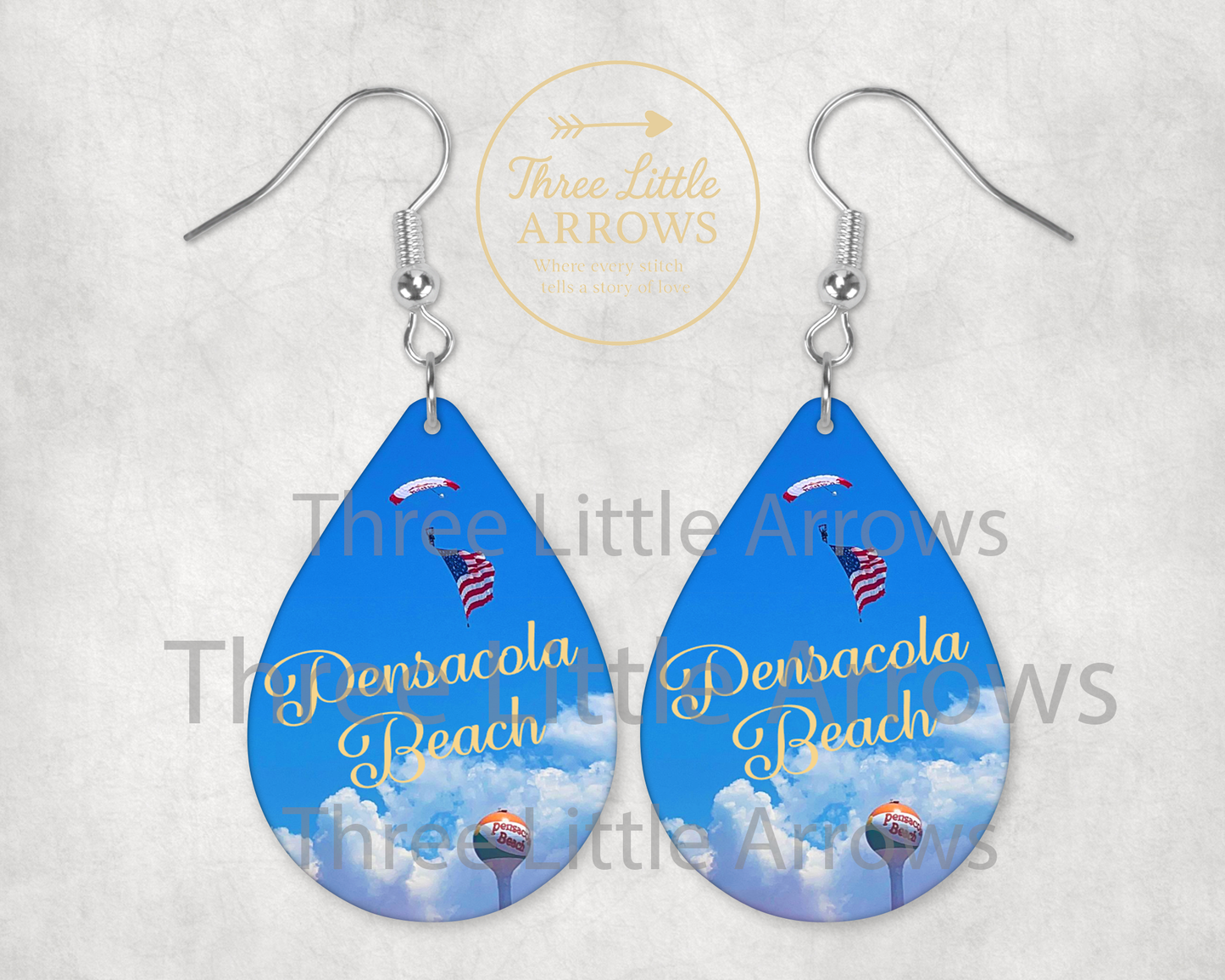 Pensacola Beach Earrings – Water Tower & Skydiver Design