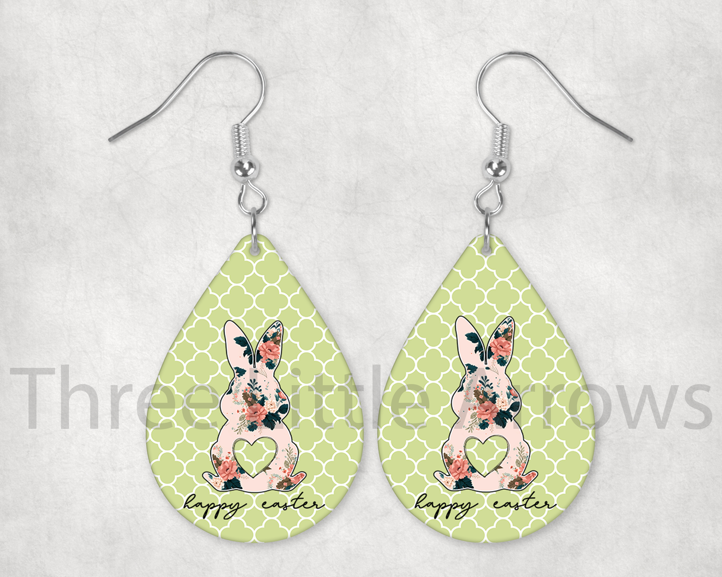 Floral Bunny Heart Cutout Teardrop Earrings
