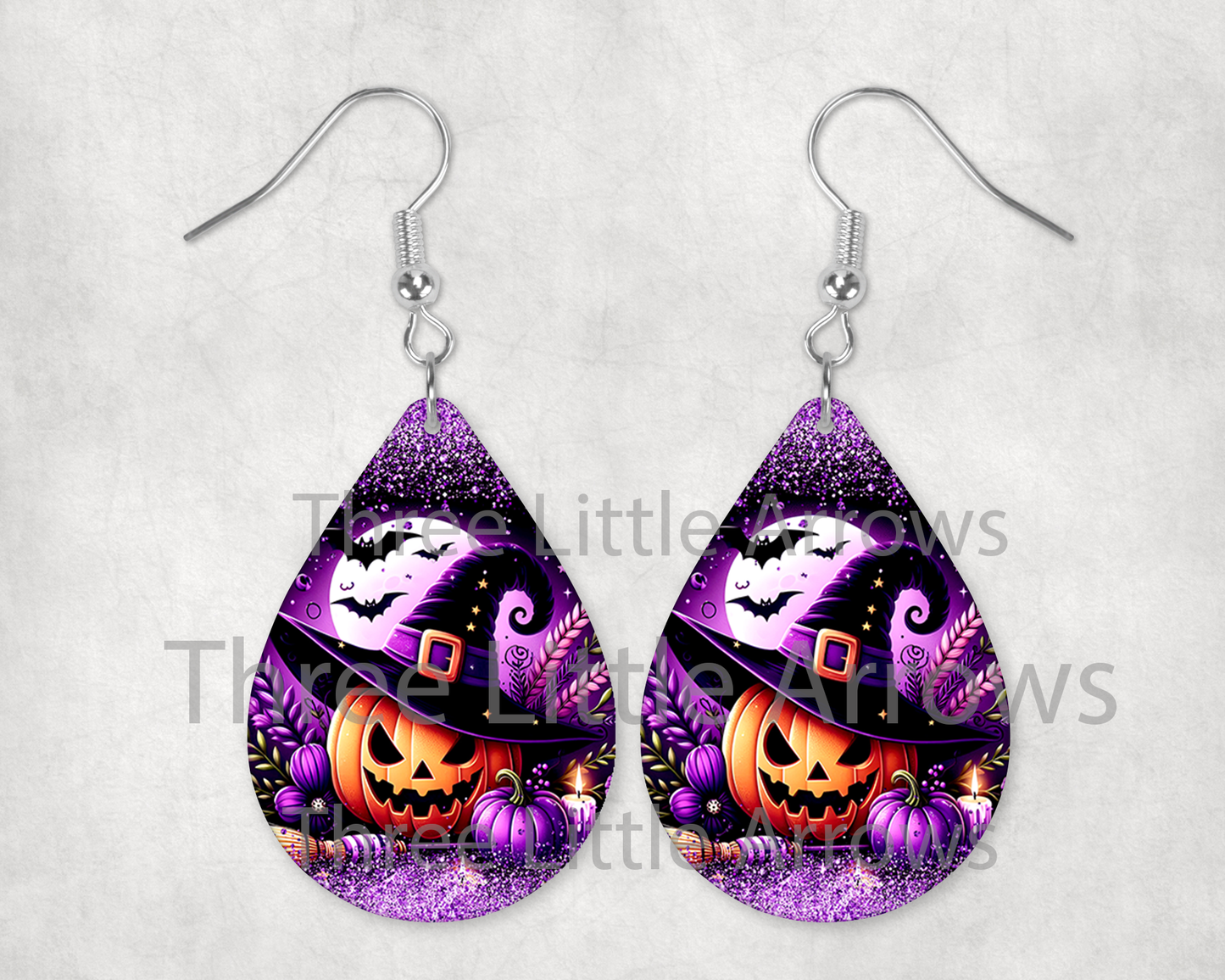 Purple Pumpkin Witch Hat Earrings