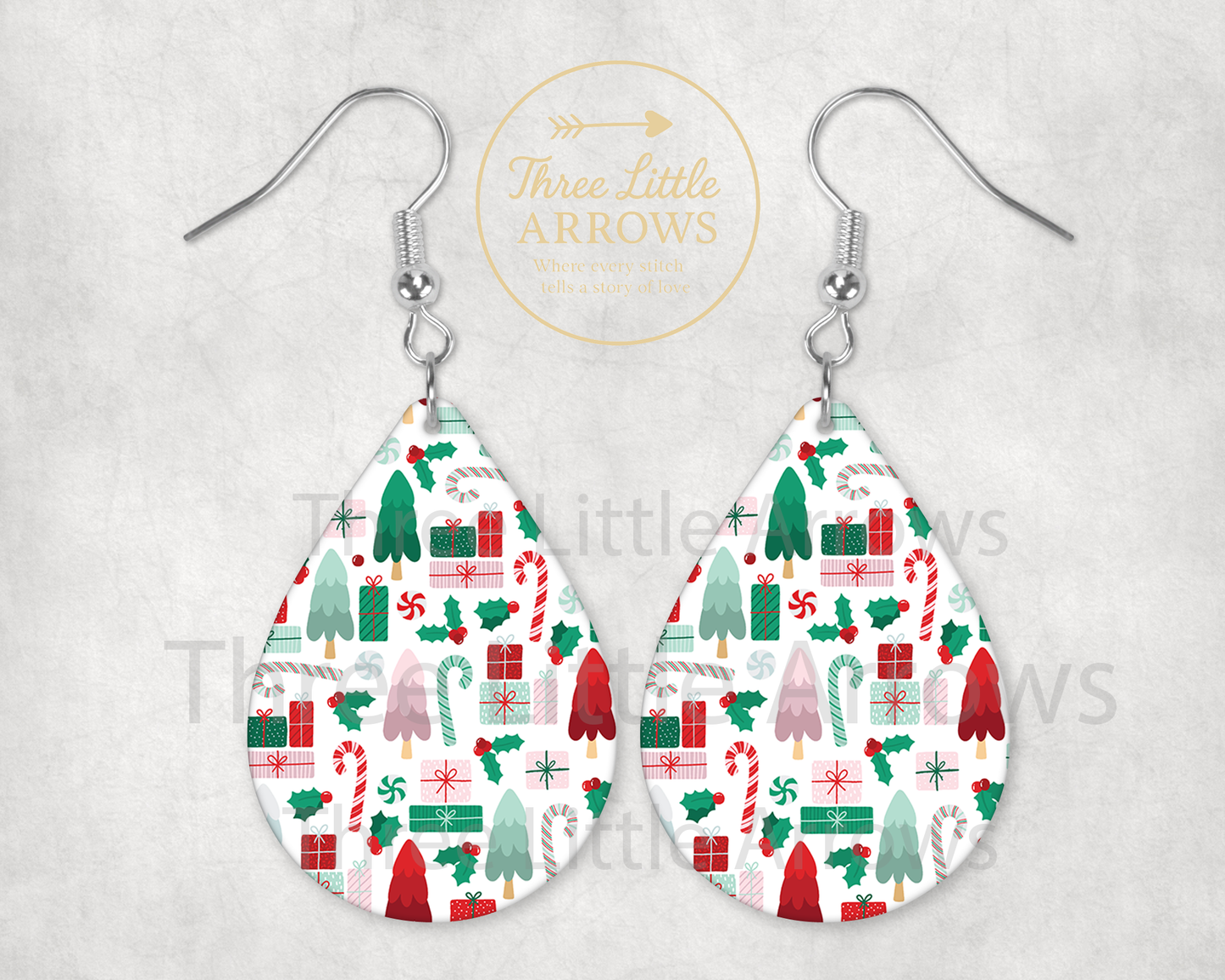 Christmas Holly & Candy Cane Earrings
