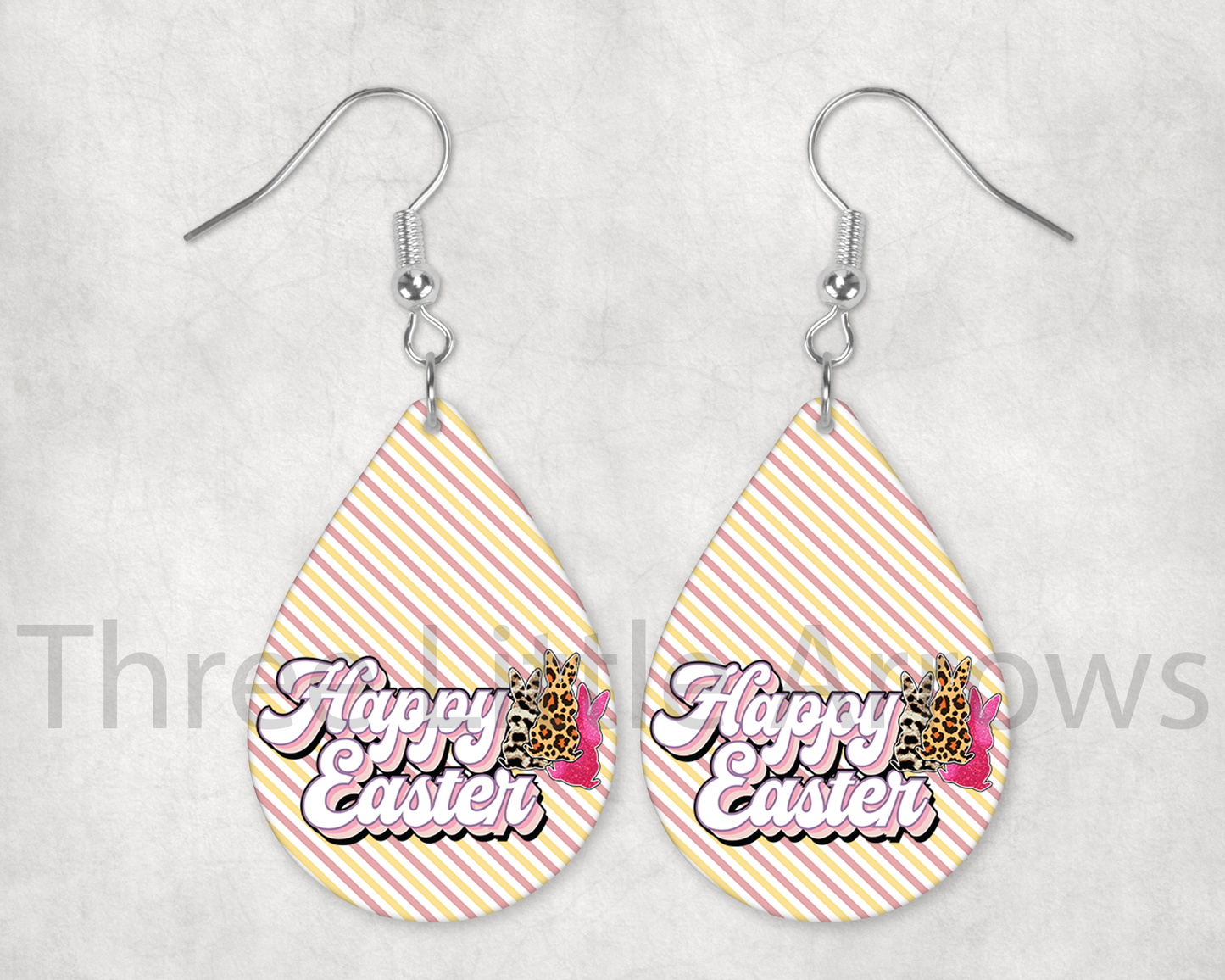 Leopard Bunny Happy Easter Teardrop Earrings