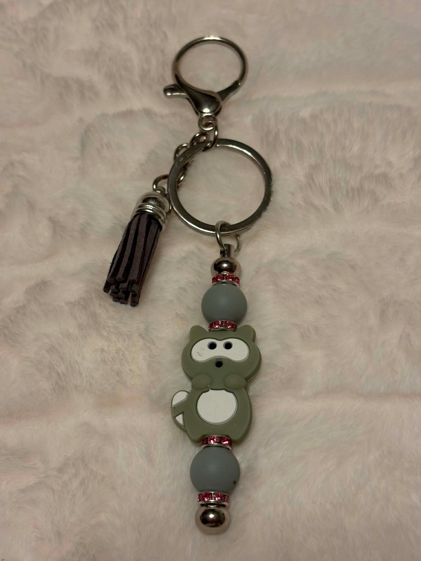 Woodland Raccoon Beaded Keychain