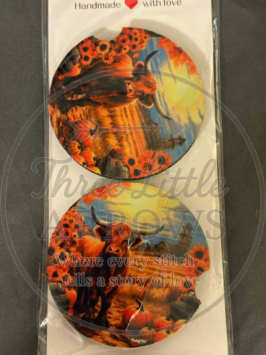 Highland Cow & Sunflower Car Coasters