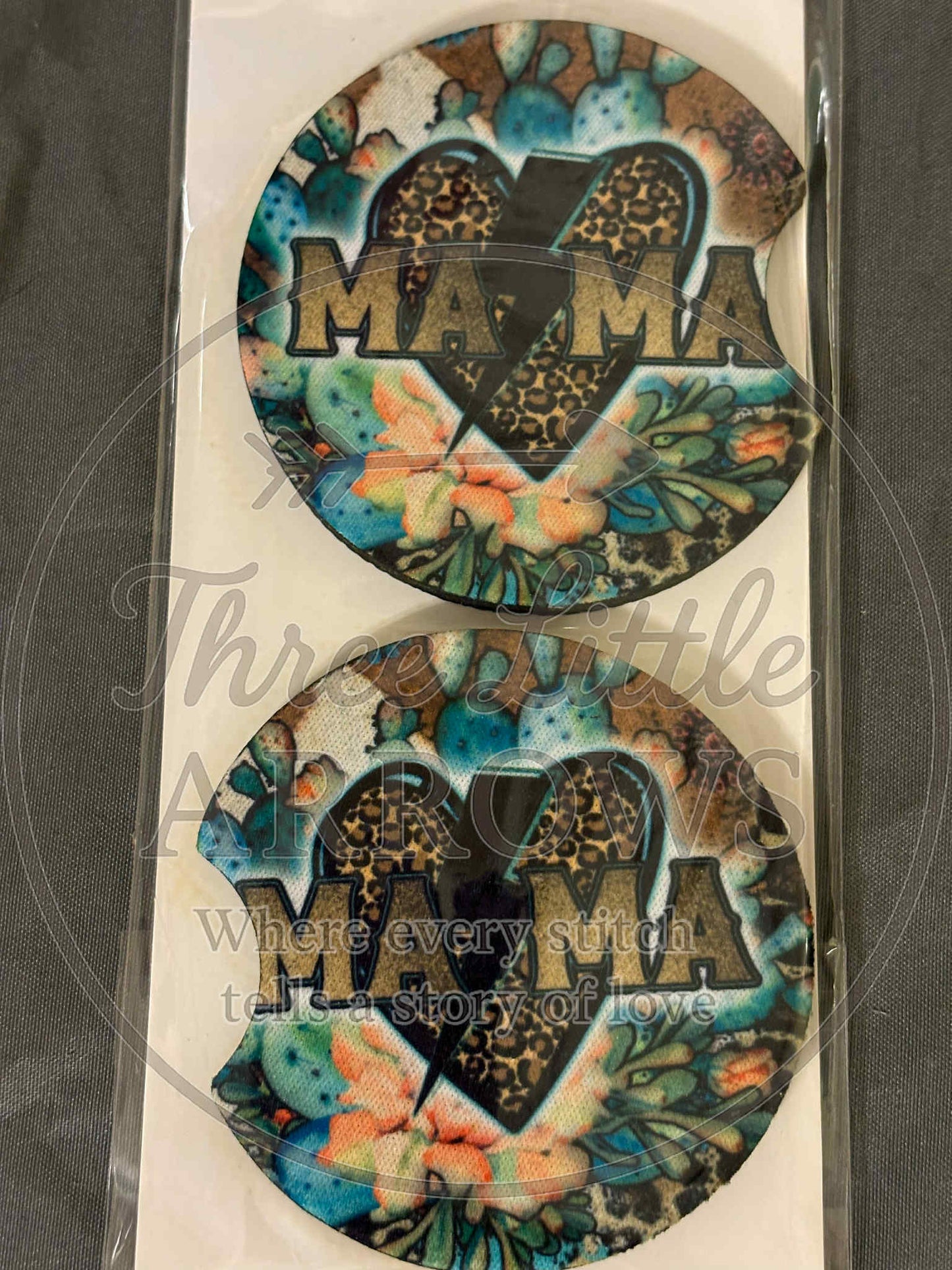 Mama Leopard Heart & Cactus Car Coasters