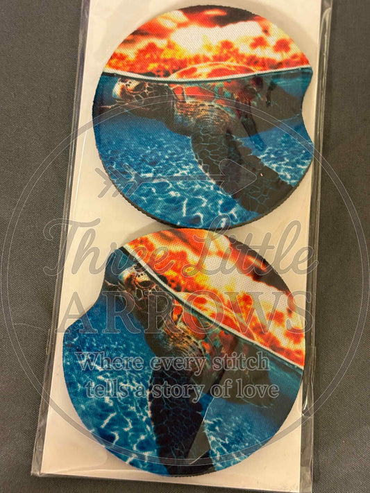 Sea Turtle Sunset Car Coasters