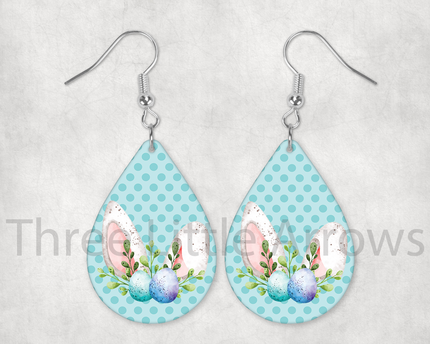 Blue Bunny Ears Easter Egg Teardrop Earrings