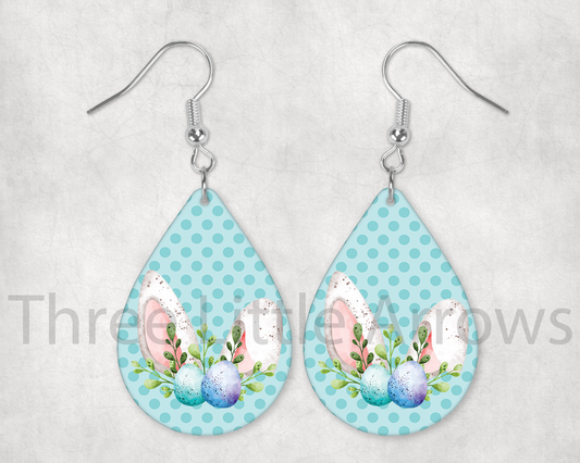 Blue Bunny Ears Easter Egg Teardrop Earrings