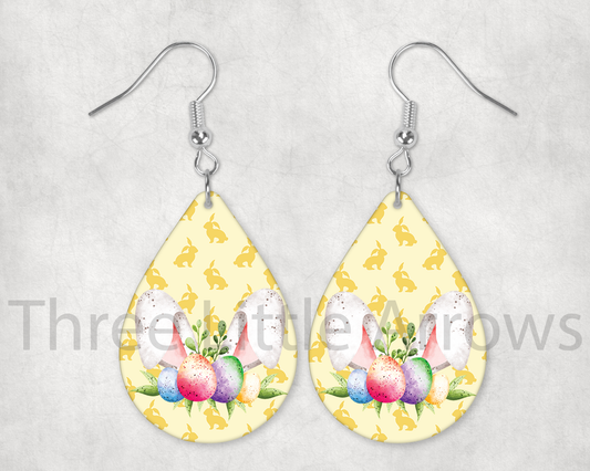Yellow Bunny Ears Easter Egg Teardrop Earrings