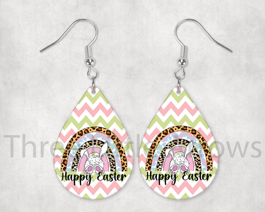 Happy Easter Bunny Rainbow Teardrop Earrings