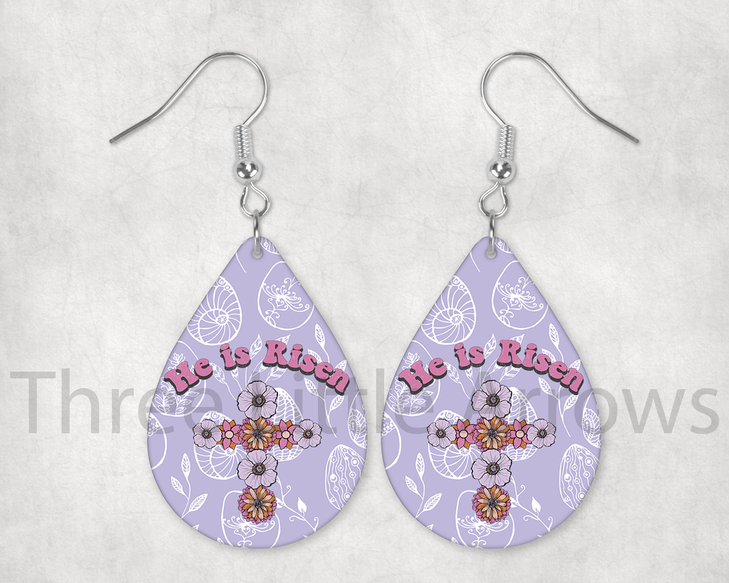 He Is Risen Floral Cross Teardrop Earrings