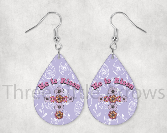 He Is Risen Floral Cross Teardrop Earrings