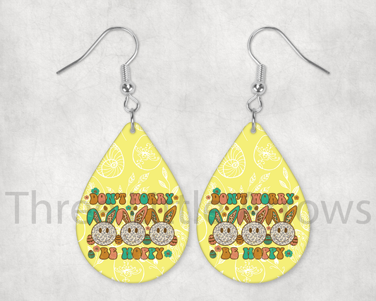 Don’t Worry Be Hoppy Bunny Teardrop Earrings