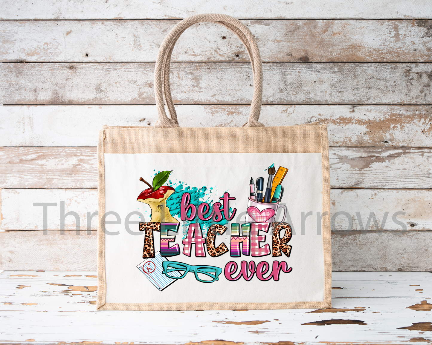 Best Teacher Ever Burlap Tote Bag