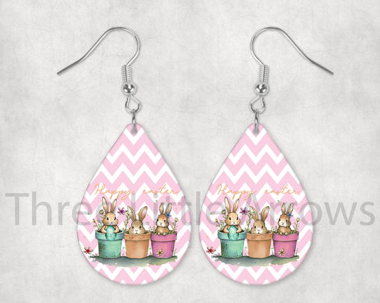 Happy Easter Bunny Garden Teardrop Earrings
