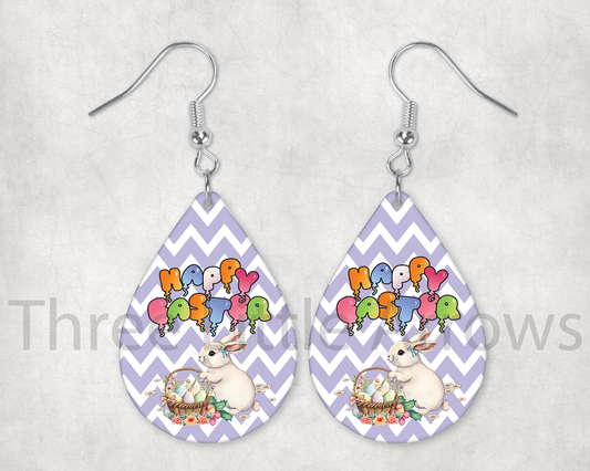 Happy Easter Balloon Bunny Teardrop Earrings