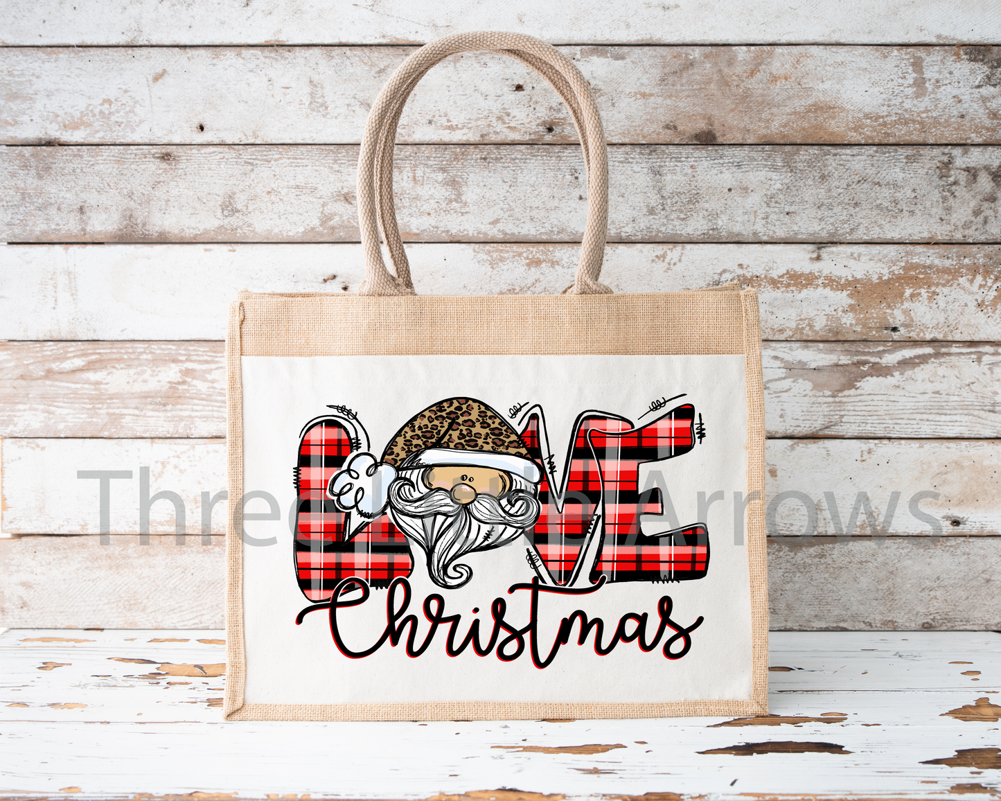 LOVE Christmas Burlap Tote