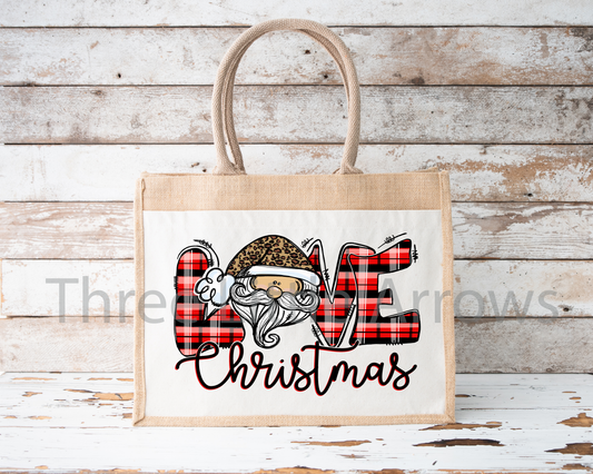 LOVE Christmas Burlap Tote