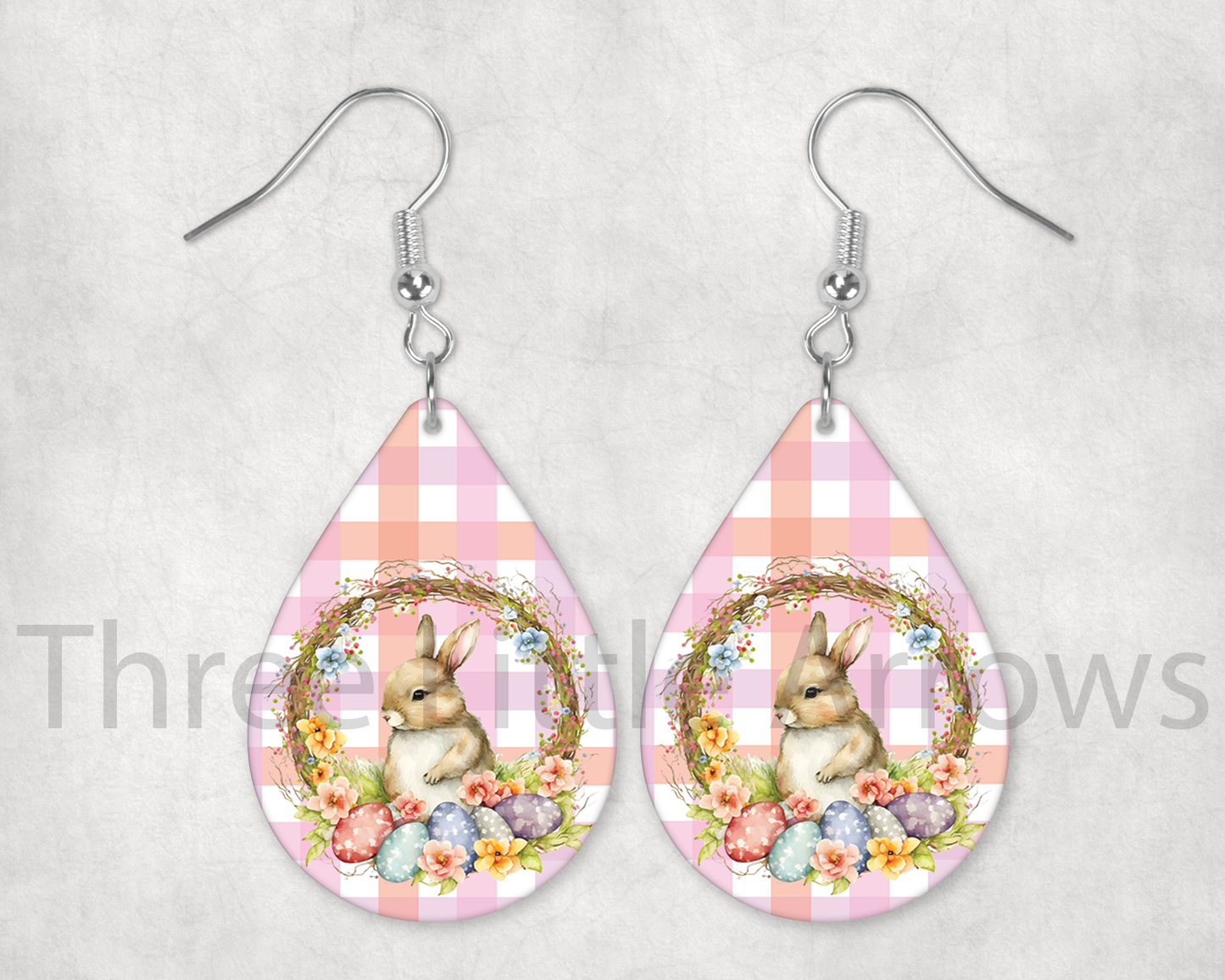 Vintage Bunny Floral Wreath Teardrop Earrings
