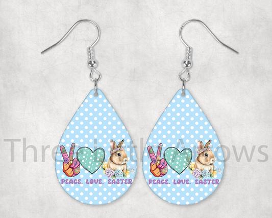 Peace Love Easter Bunny Teardrop Earrings