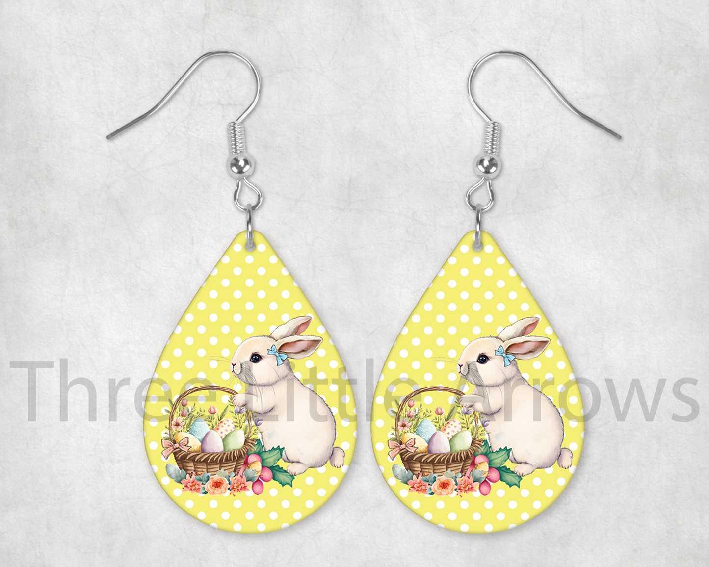Spring Bunny Basket Easter Teardrop Earrings