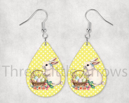 Spring Bunny Basket Easter Teardrop Earrings