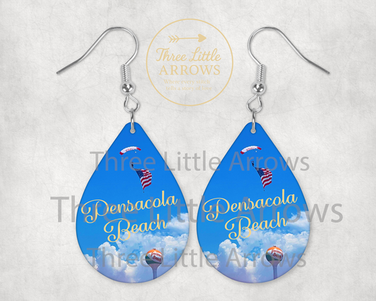 Pensacola Beach Earrings – Water Tower & Skydiver Design