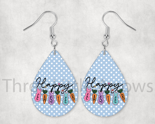 Bunny & Carrot Letter Happy Easter Teardrop Earrings