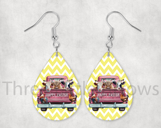 Farmhouse Easter Truck Teardrop Earrings