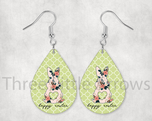 Floral Bunny Heart Cutout Teardrop Earrings