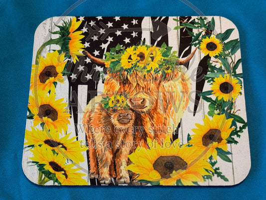 Highland Cow & Sunflowers Mouse Pad
