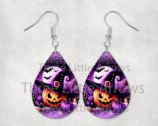 Purple Pumpkin Witch Hat Earrings