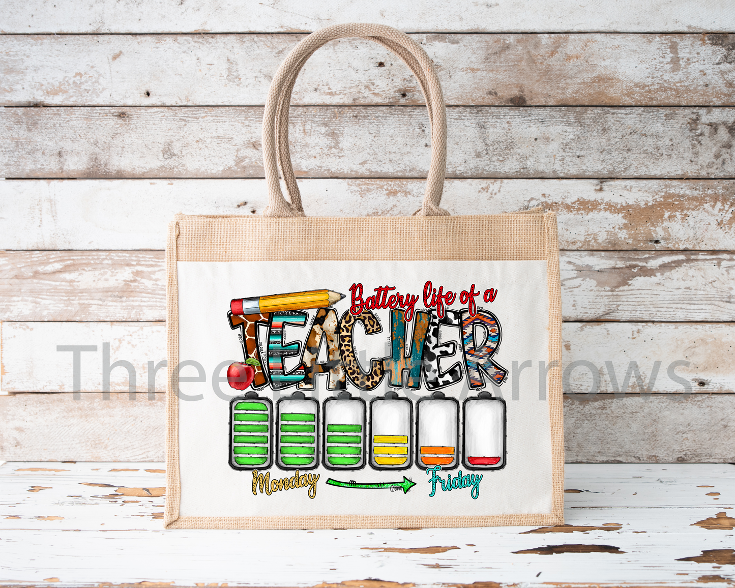 Battery Life of a Teacher Burlap Tote Bag