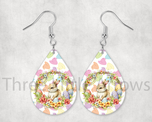 Pastel Bunny Garden Teardrop Earrings