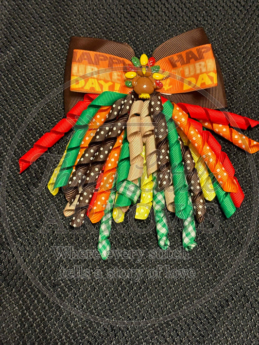 Thanksgiving Curly Ribbon Turkey Bow