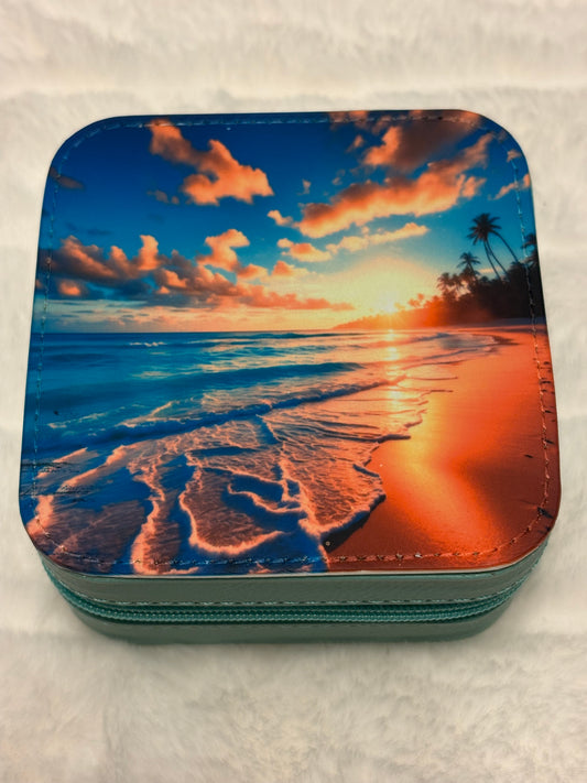 Tropical Sunset Beach Travel Jewelry Box