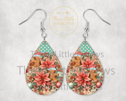 Gingerbread & Poinsettia Christmas Earrings