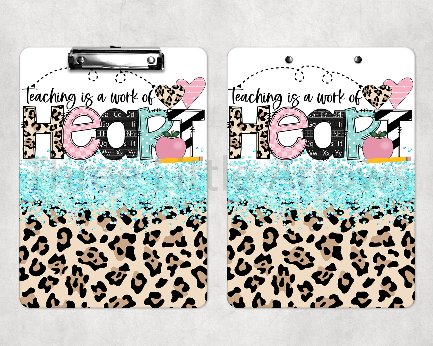 “Teaching is a Work of Heart” Leopard Glitter Teacher Clipboard