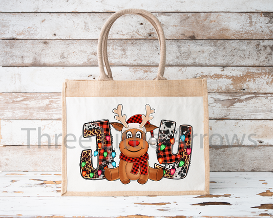JOY Reindeer Christmas Burlap Bag