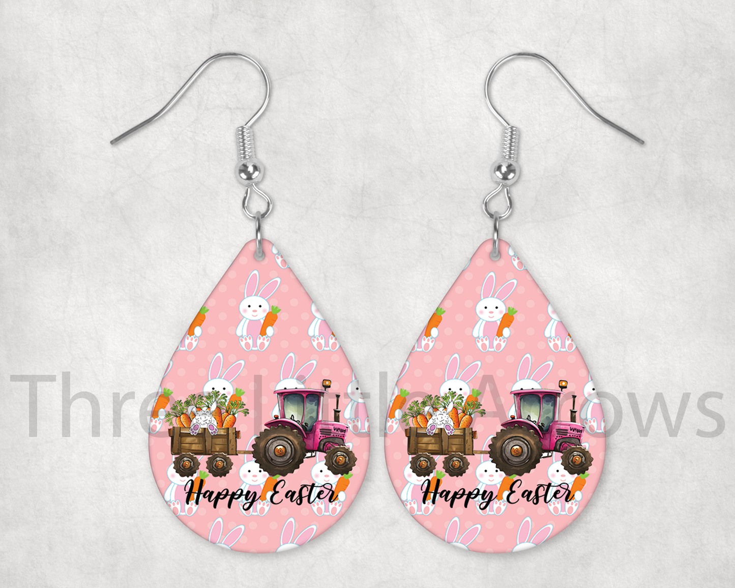 Easter Bunny Tractor Teardrop Earrings