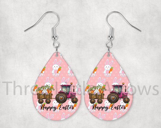 Easter Bunny Tractor Teardrop Earrings