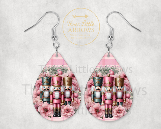 Pink Nutcracker Christmas Earrings