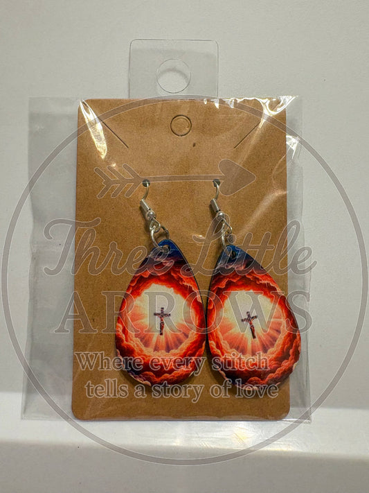 He Is Risen Cross Glory Teardrop Earrings