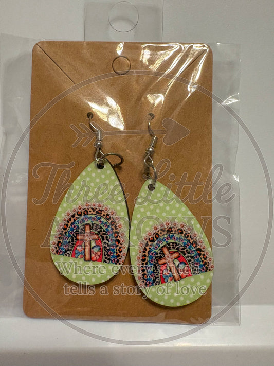 Faithful Easter Cross Rainbow Teardrop Earrings