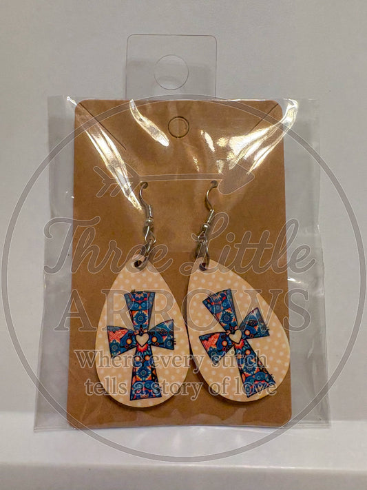 Boho Cross Heart Teardrop Earrings