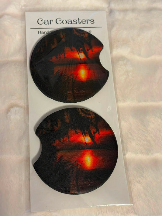 Golden Bay Glow – Mobile Bay Sunset Car Coasters
