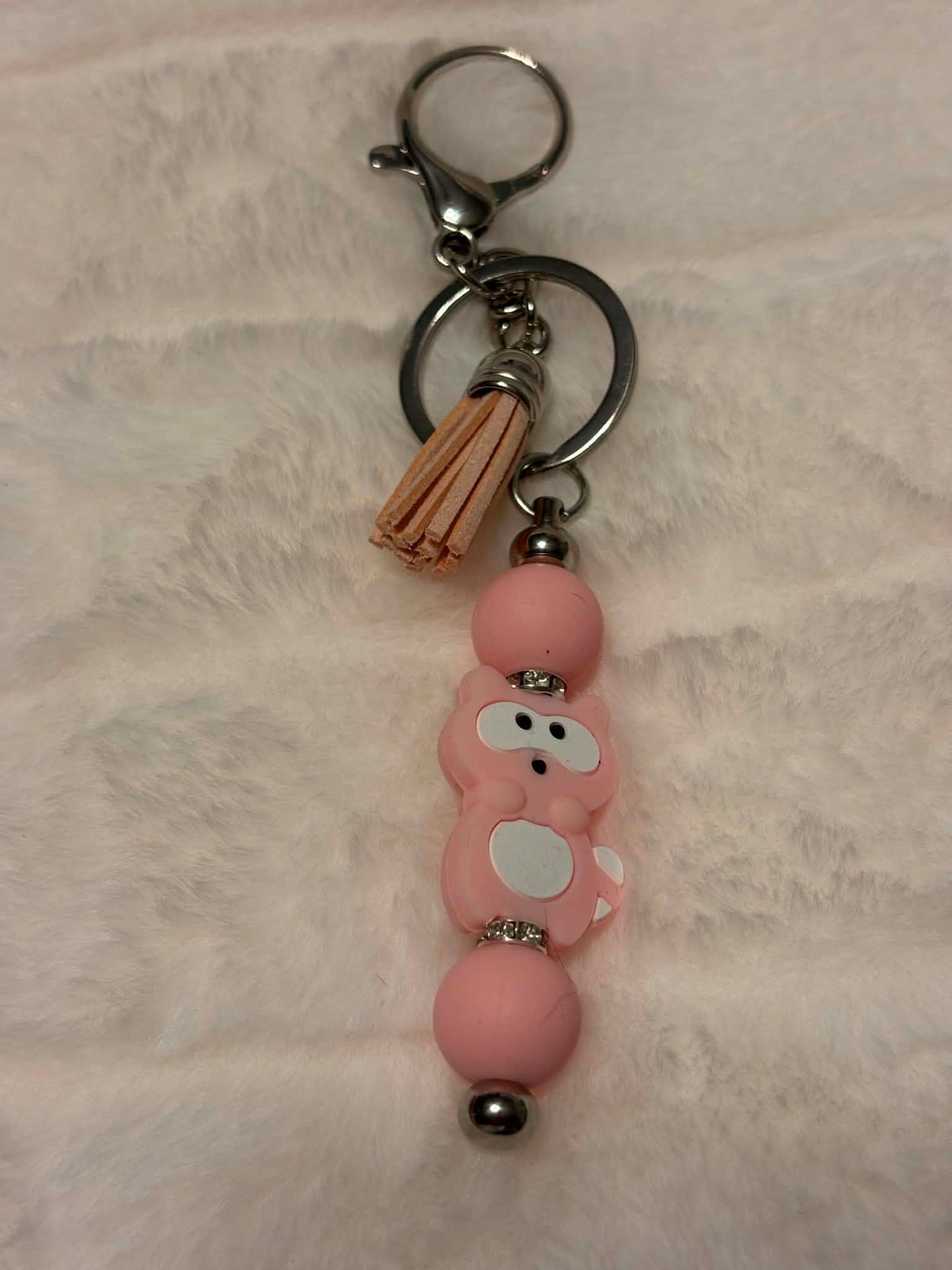 Woodland Raccoon Beaded Keychain