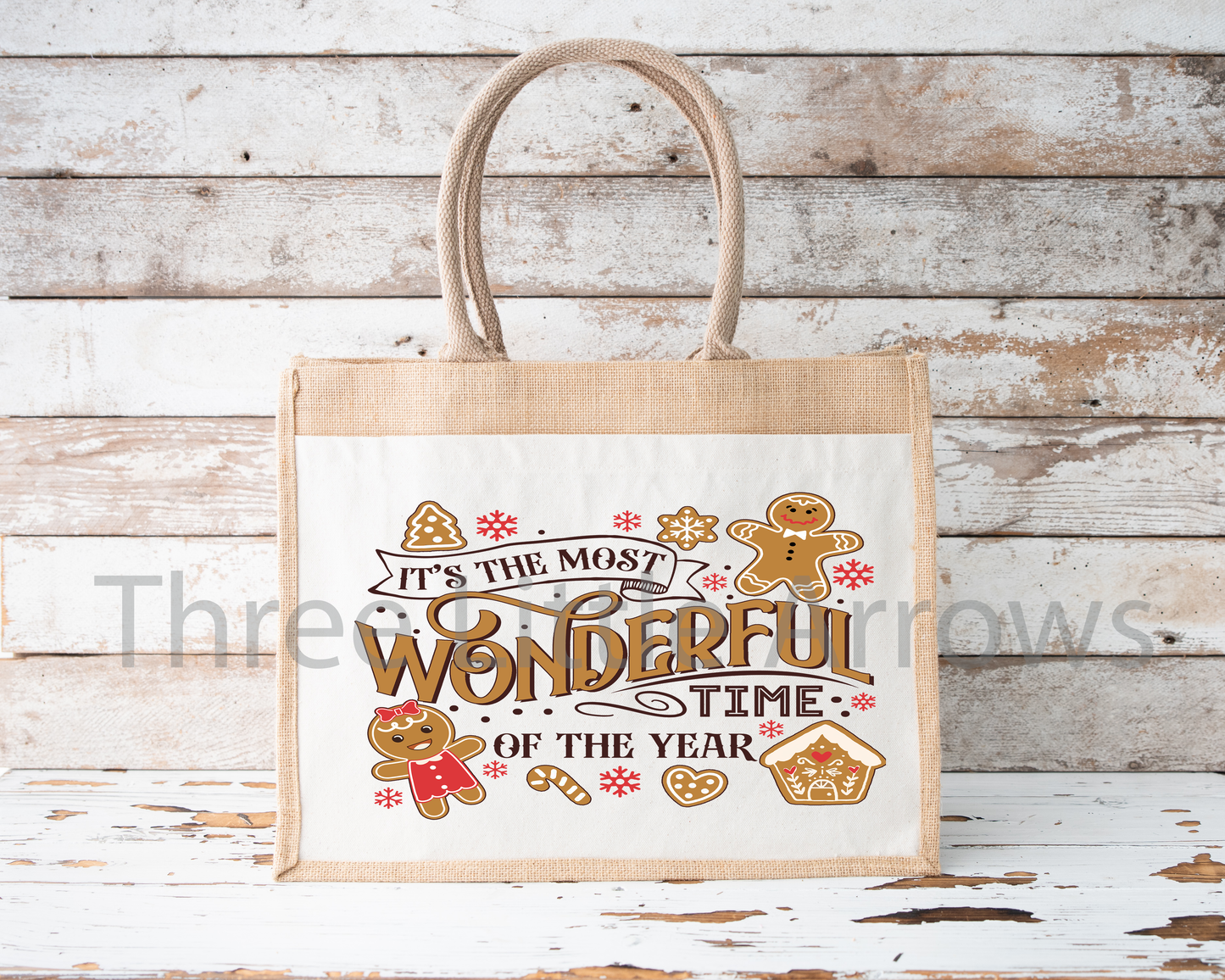 Most Wonderful Time Gingerbread Burlap Tote