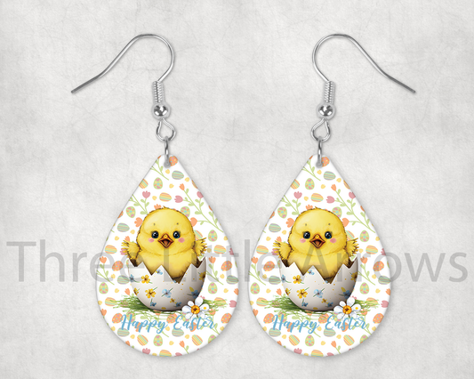 Hatching Chick Happy Easter Teardrop Earrings